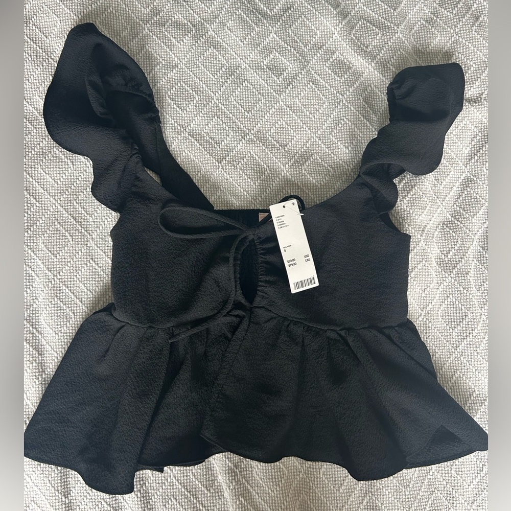 NWT Urban Outfitters Black Ruffle Sleeve Top